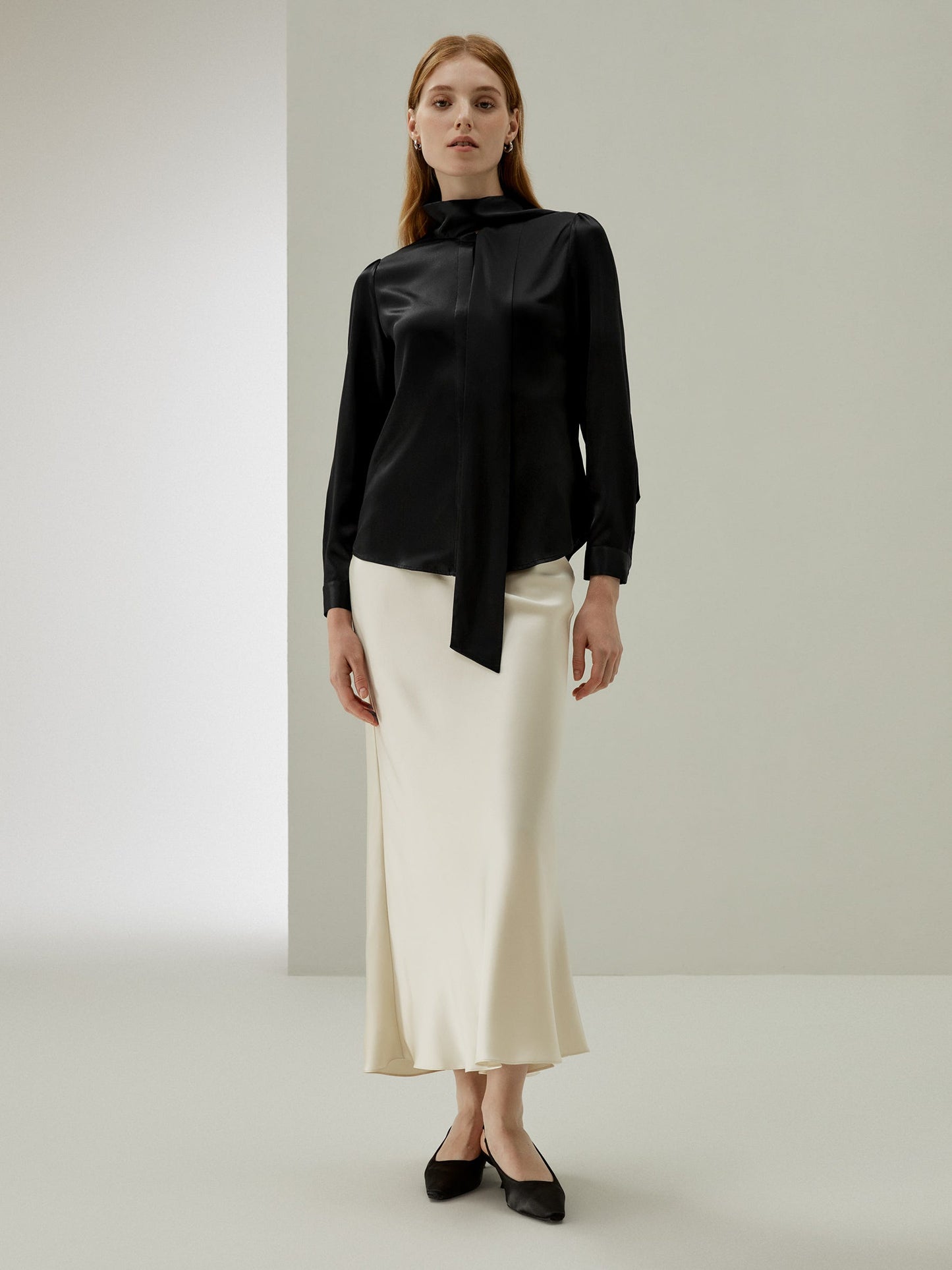 Bow-tie Neck Silk Blouse