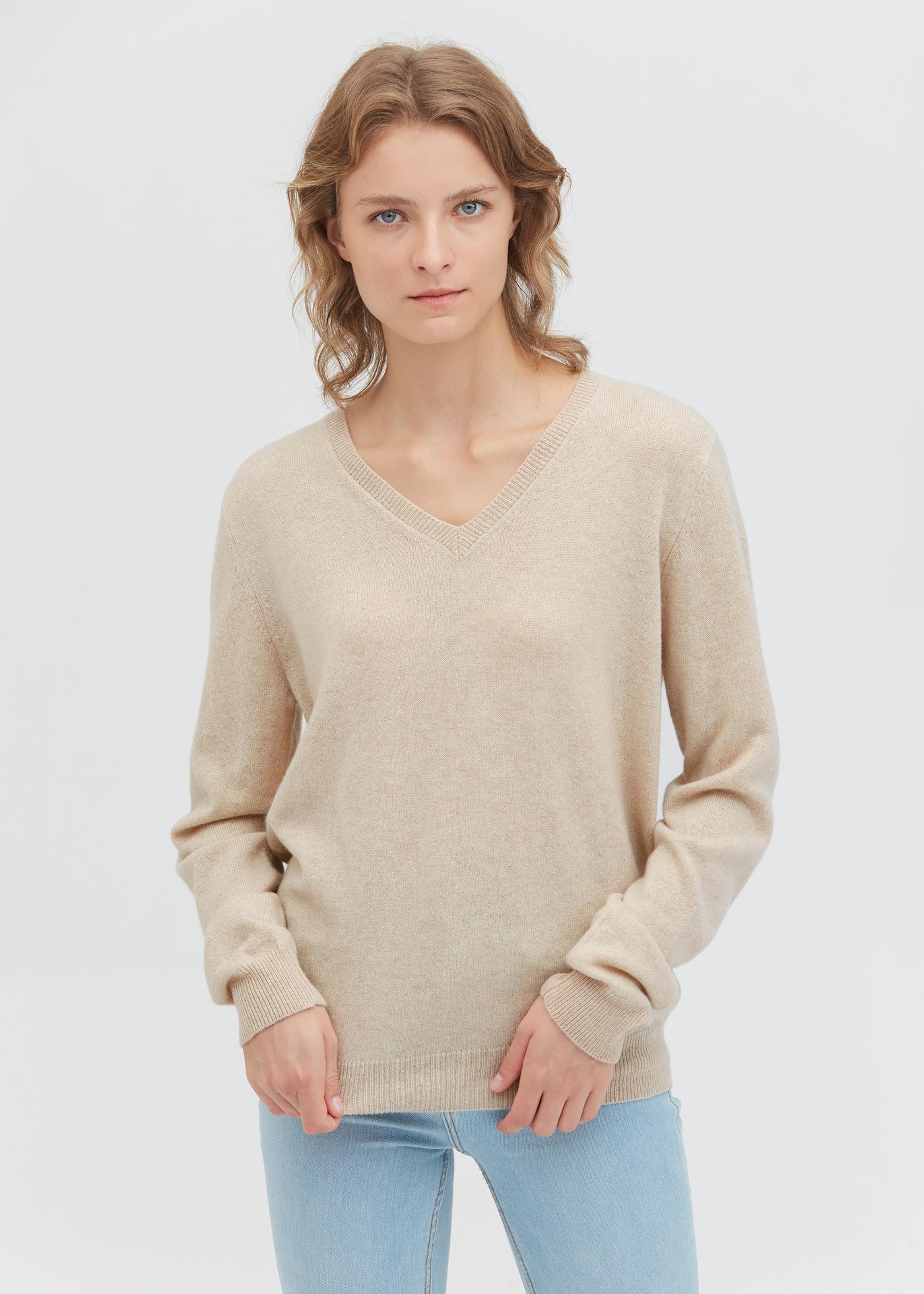 Women's Cashmere V Neck  soft winter Sweater Oldlace