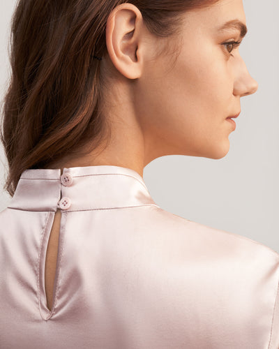 Feminine Stand Collar Blouse Pale Pink
