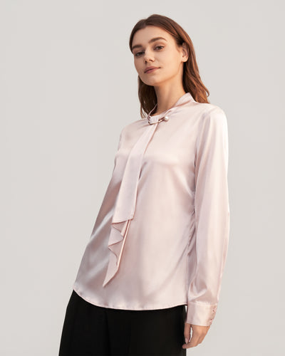 Feminine Stand Collar Blouse Pale Pink