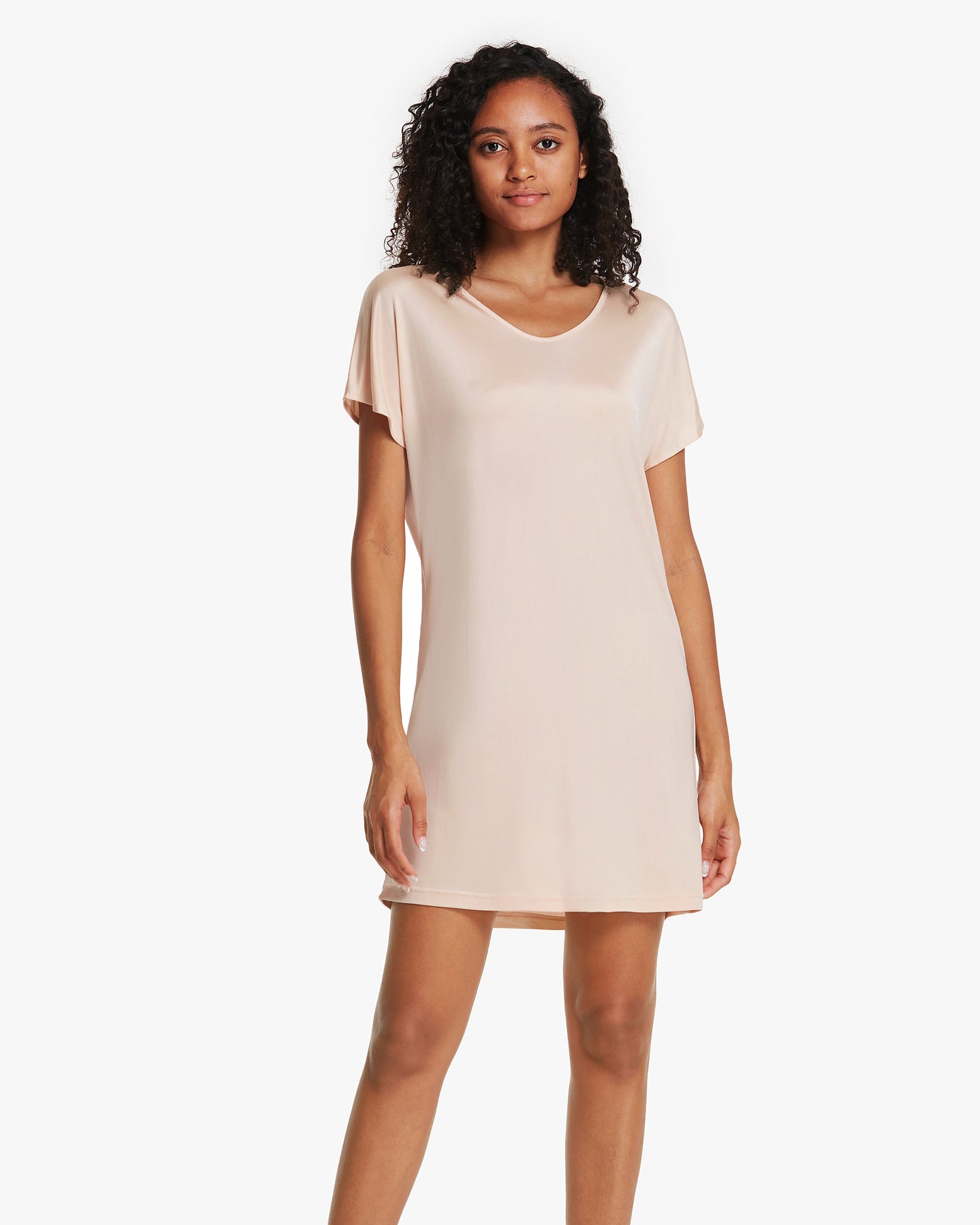 T-shirt Style Silk-Knit Sleep Dress Nude