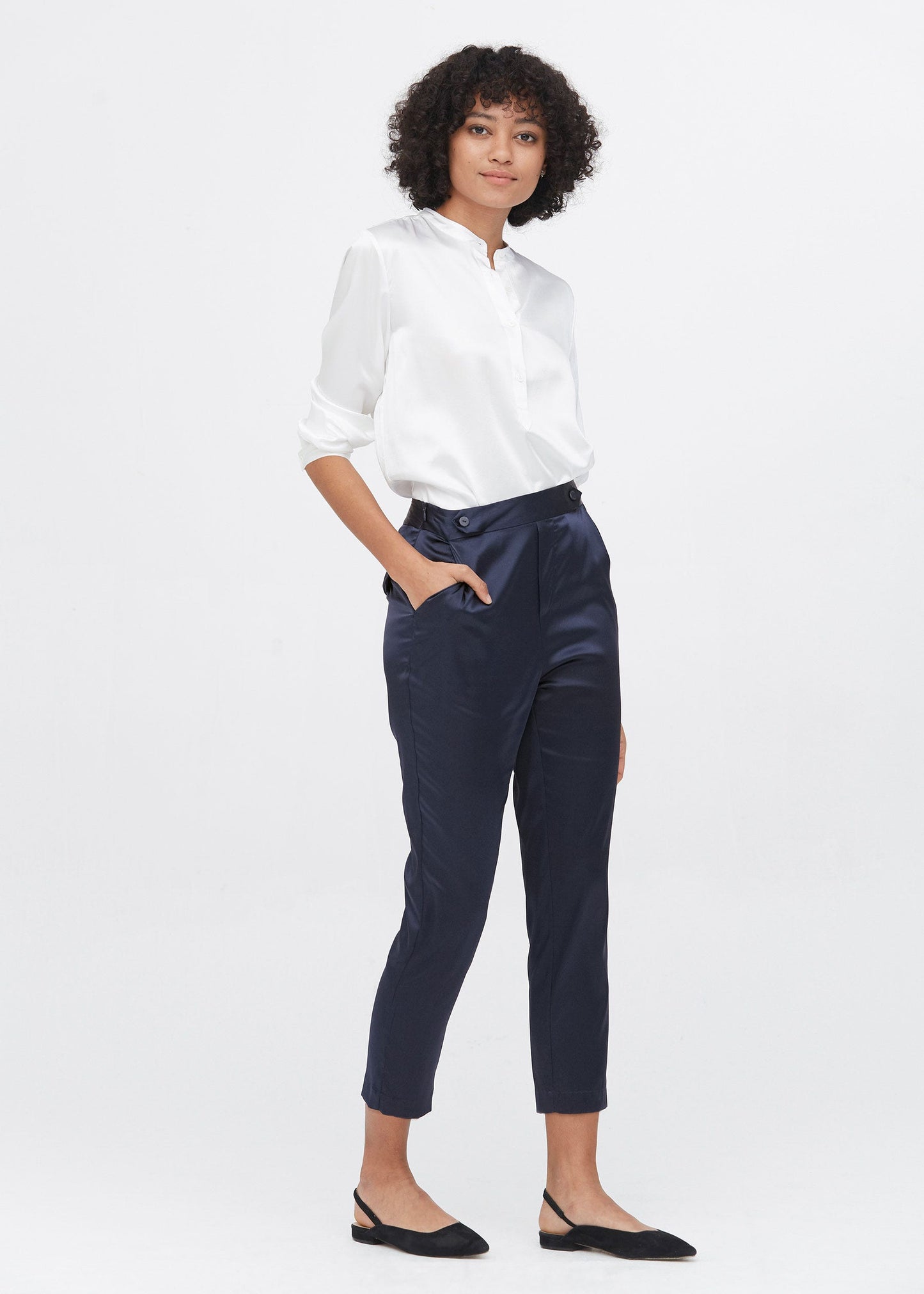 Comfort Fit Silk Cigarette Pants