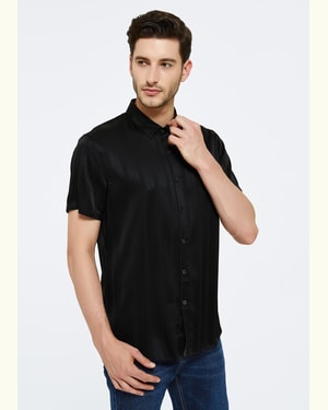 Jacquard Striped Silk Shirt For Men