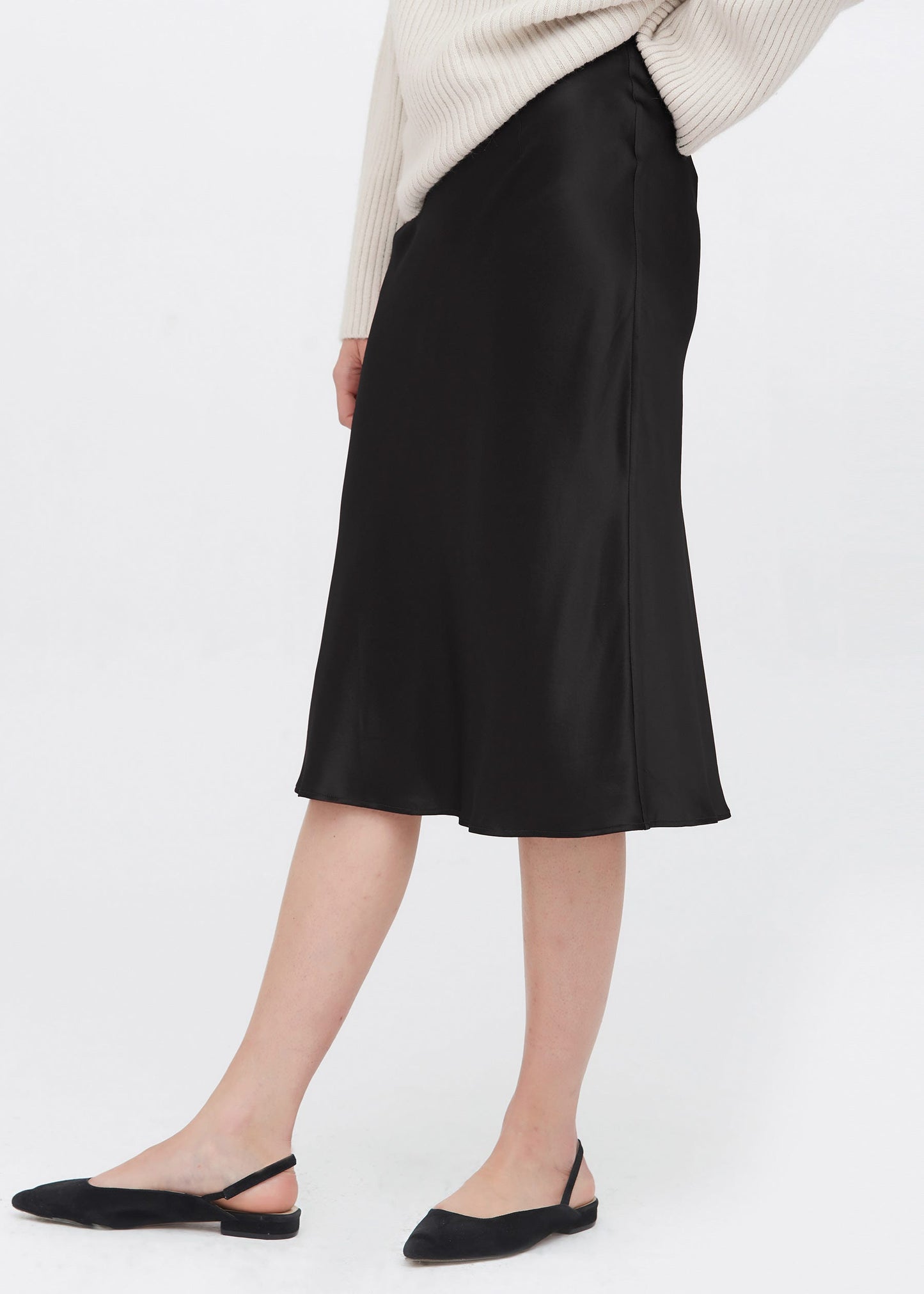 Knee-Length Hips-Wrapped Silk Skirt