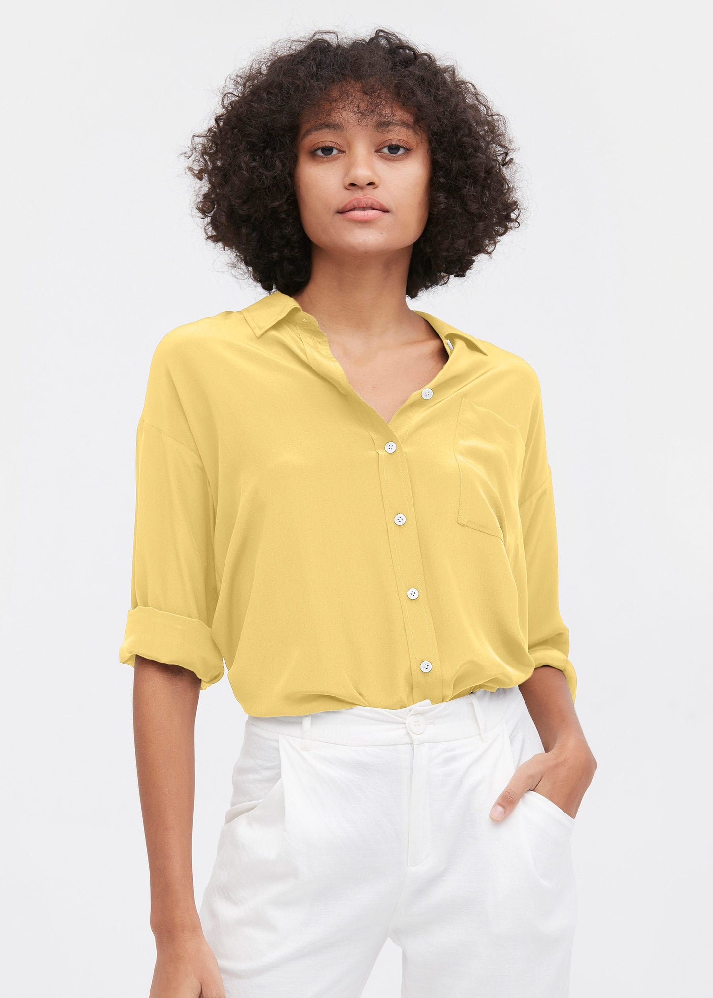 Drop Shoulders Oversize Silk Shirt