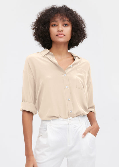 Drop Shoulders Oversize Silk Shirt