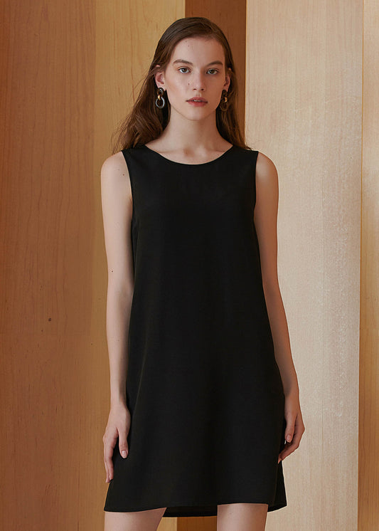 Sleeveless V Neck Back Silk Shift Dress Black LILYSILK Factory