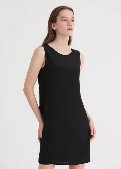 Sleeveless V Neck Back Silk Shift Dress Black LILYSILK Factory