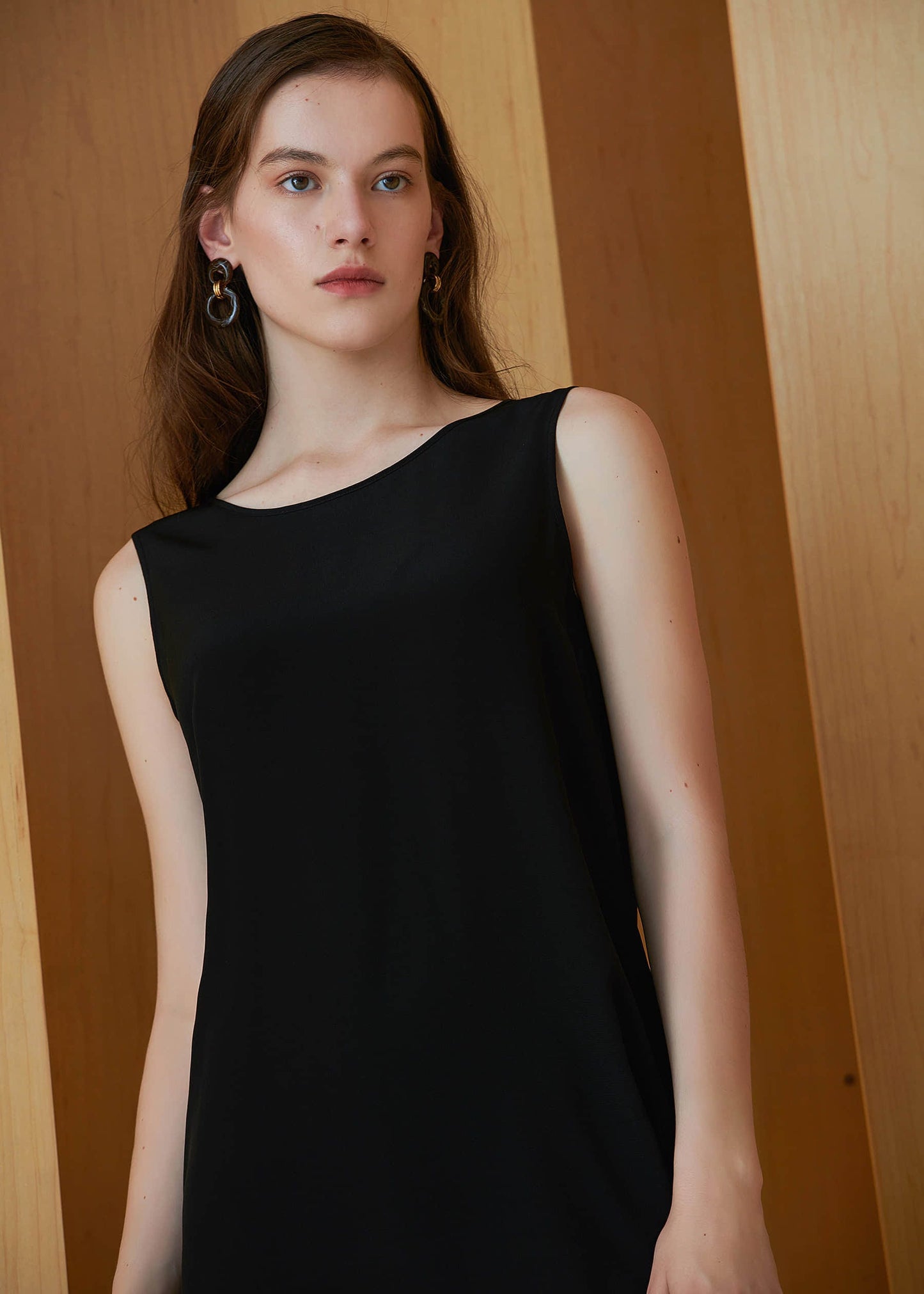 Sleeveless V Neck Back Silk Shift Dress Black LILYSILK Factory