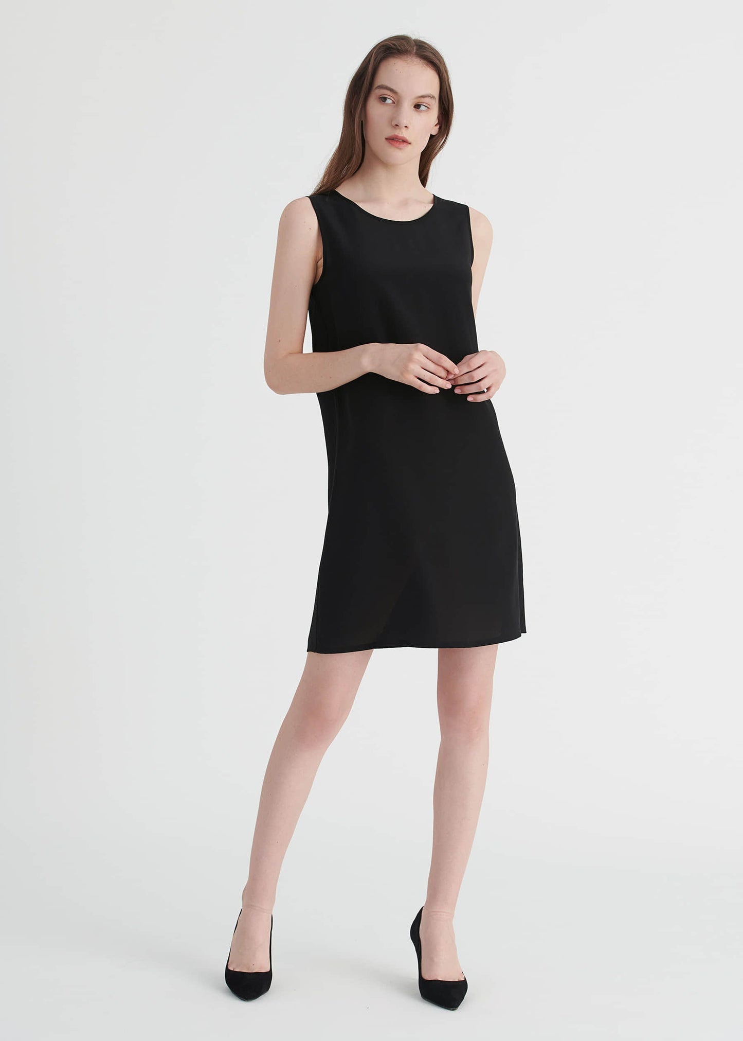 Sleeveless V Neck Back Silk Shift Dress Black LILYSILK Factory