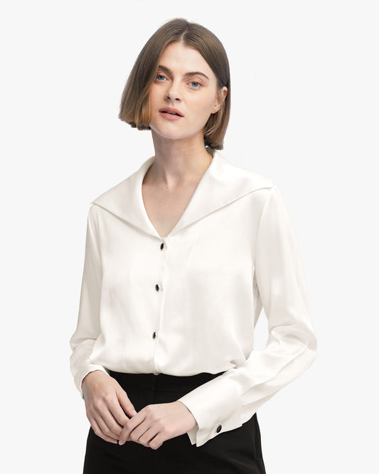 Women Cufflinks Long Sleeve Shirt Natural White LILYSILK Factory