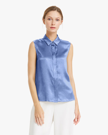 Office Basic Silk Vest Top French Blue