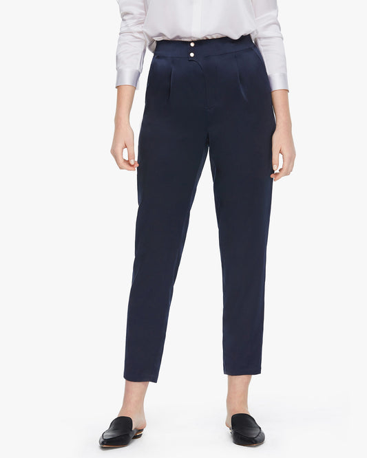 Tapered Silk Women trousers Navy Blue LILYSILK Factory