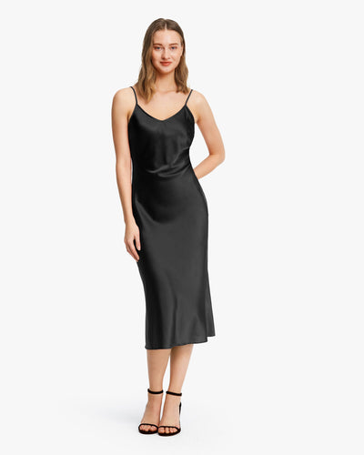 Elegant Bra In Silk Midi Dress Black