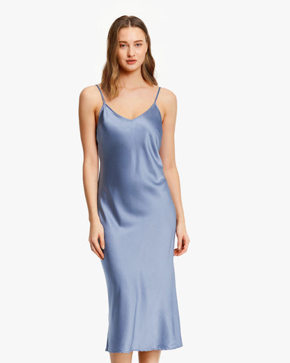 Elegant Bra In Silk Midi Dress Azure