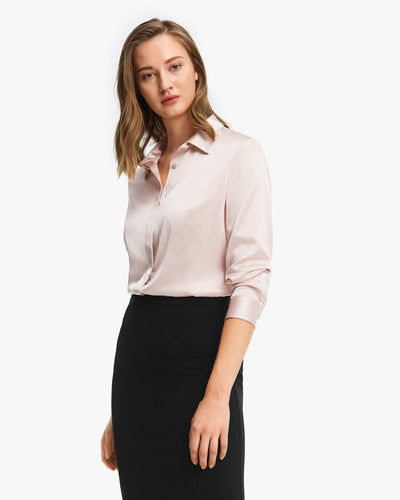 Classic Silk Business Shirt For Women Light Beige LPale Pink