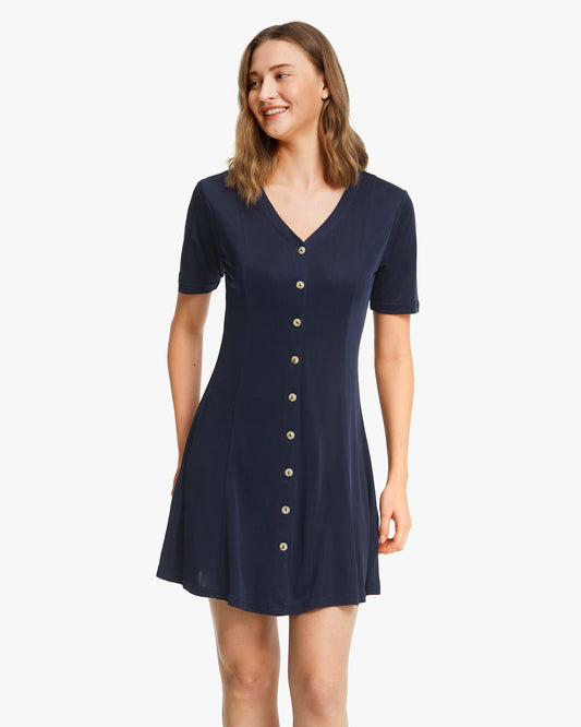 Floaty Silk Knitted Skater Dress Navy Blue LILYSILK Factory