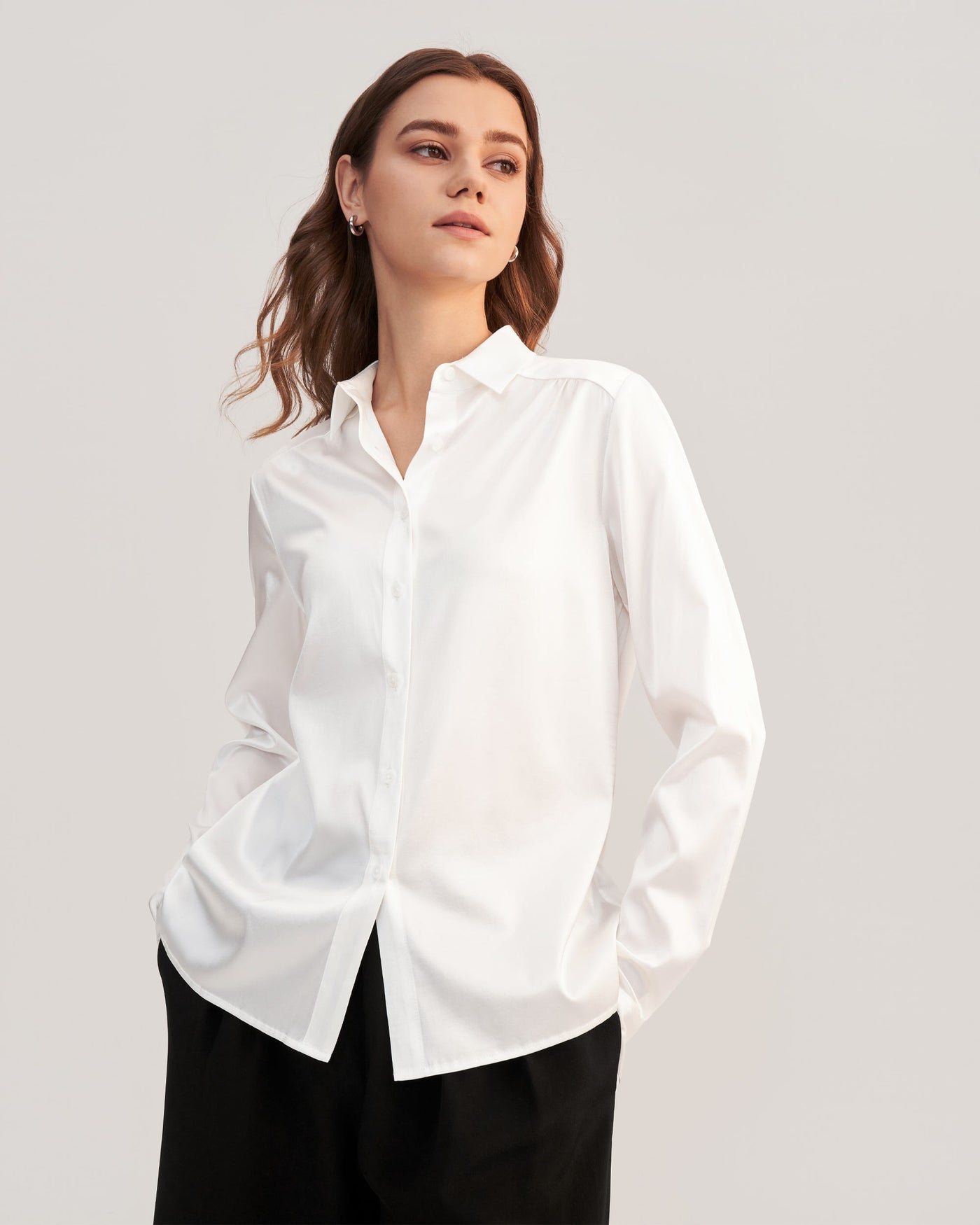 Long Sleeves Collared  Silk Blouse