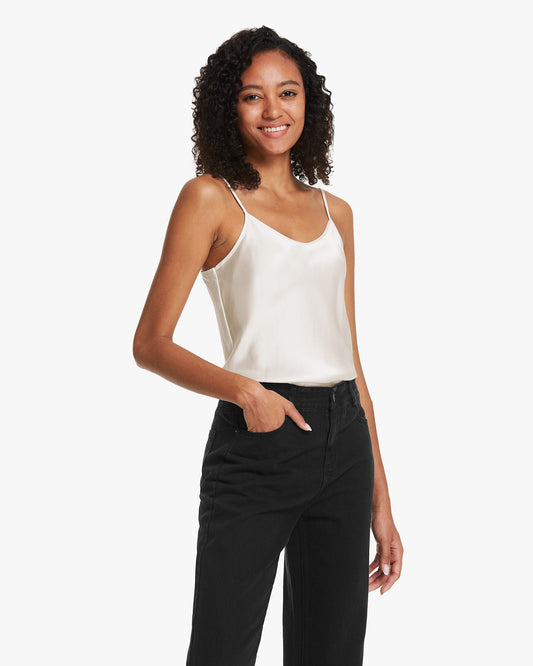 Clean Cut Tuck In Silk Camisole White LILYSILK Factory