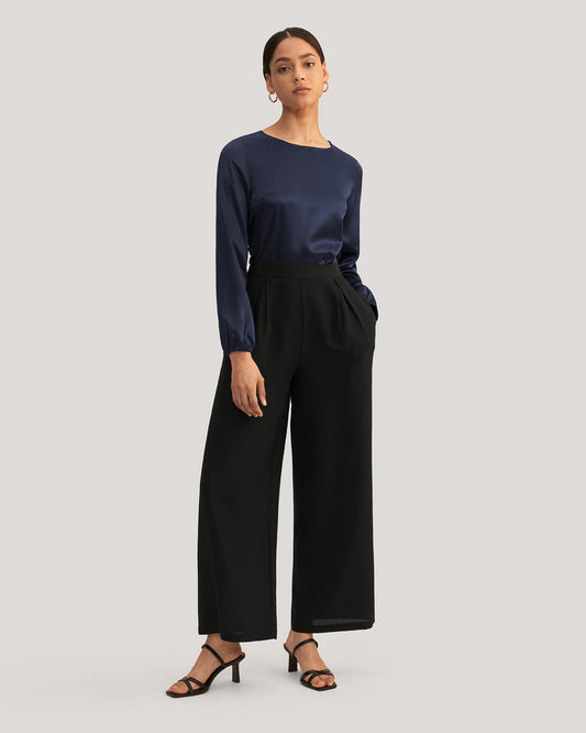 Smooth Silk Wide Leg Cropped Pants LILYSILK Factory