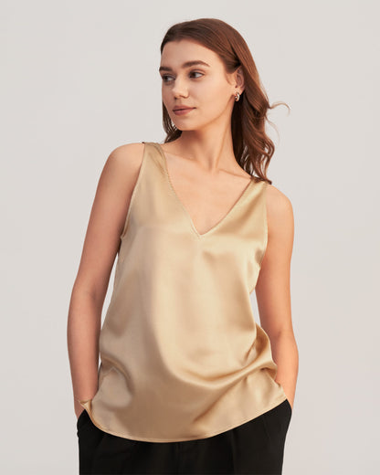 V-Neck Sleeveless Silk Tank Top