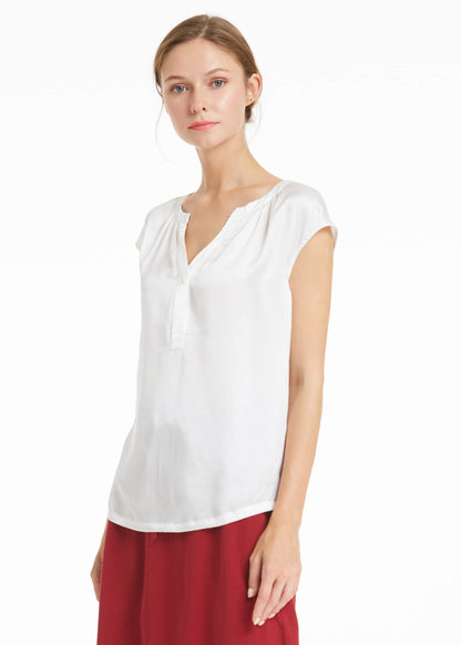 Casual V Neck Silk T Shirt White LILYSILK Factory