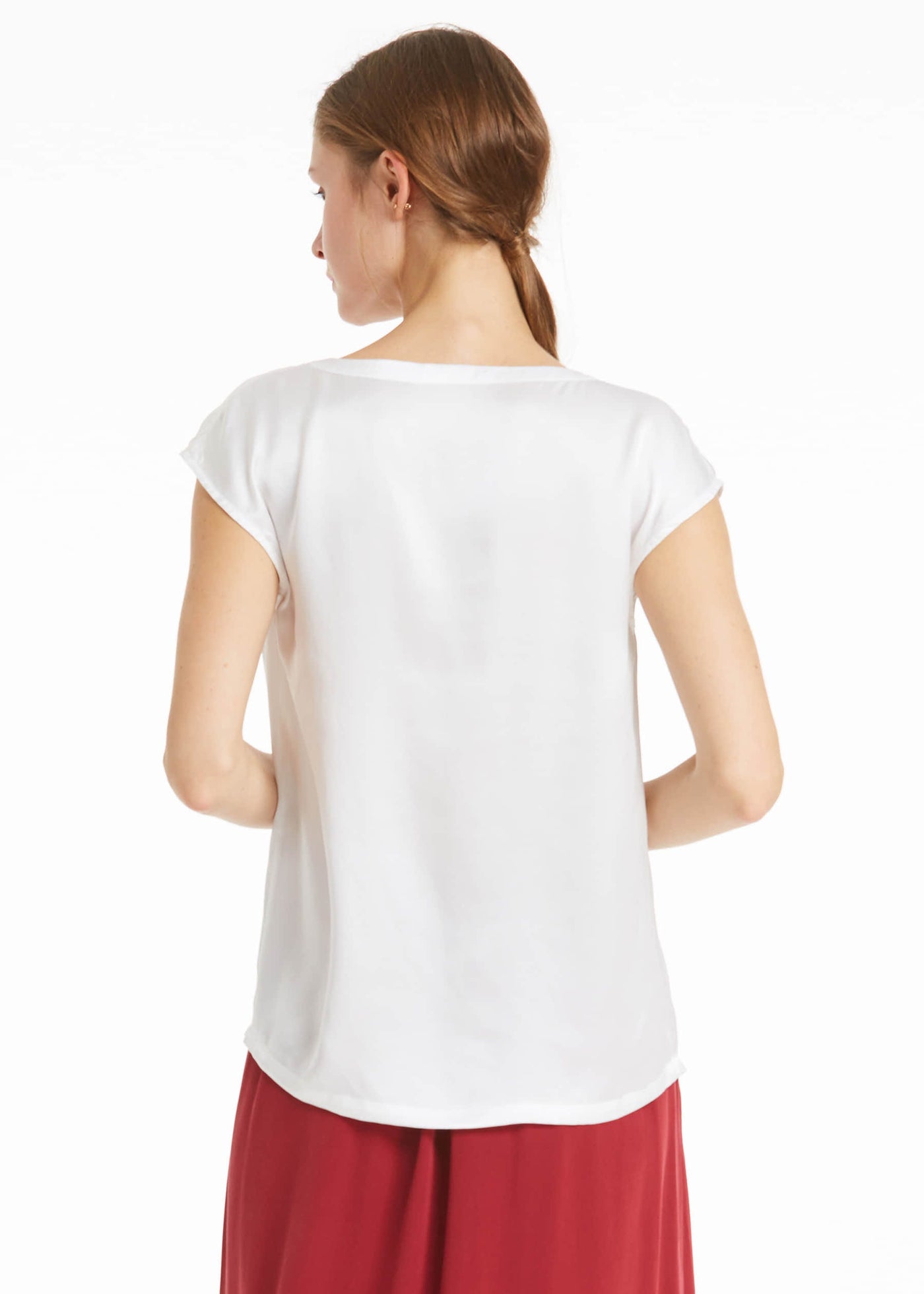 Casual V Neck Silk T Shirt White LILYSILK Factory
