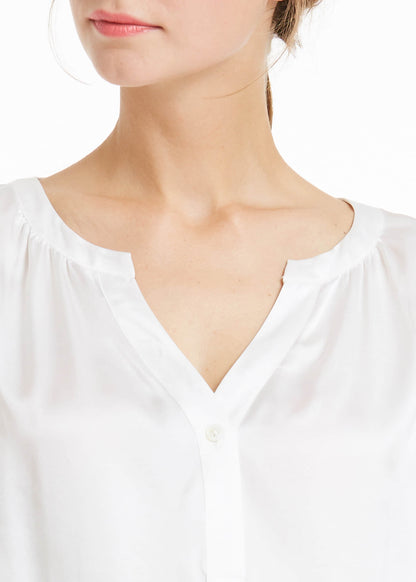 Casual V Neck Silk T Shirt White LILYSILK Factory