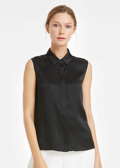 Office Basic Silk Vest Top Black