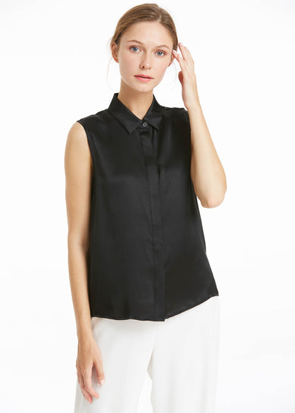 Office Basic Silk Vest Top Black