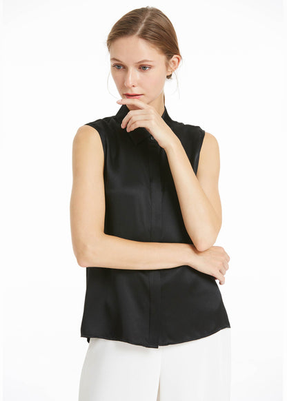 Office Basic Silk Vest Top Black