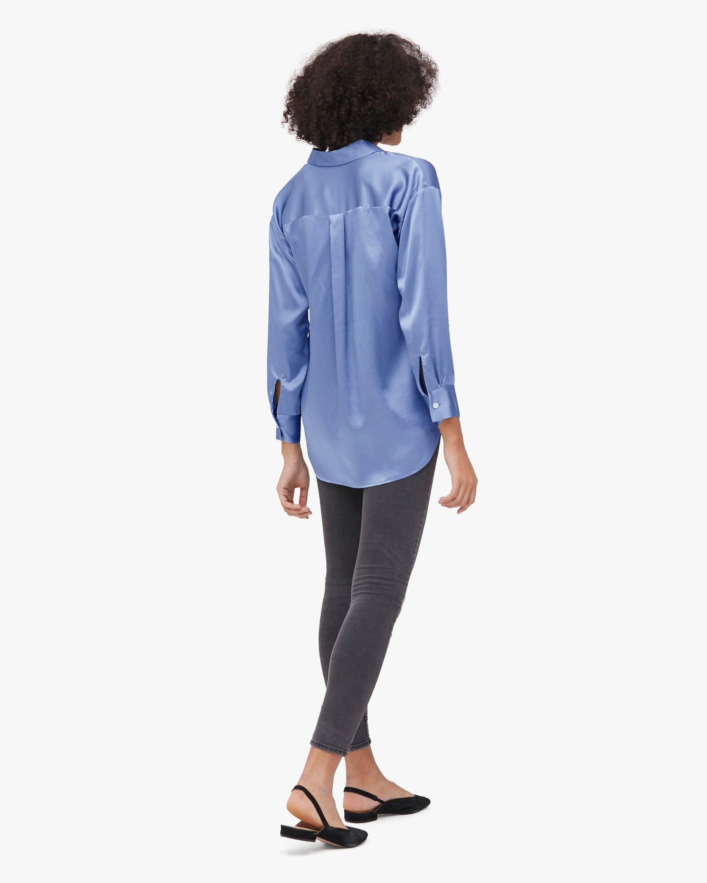 Casual Style Silk Basic Blouse French Blue