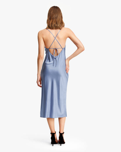 Elegant Bra In Silk Midi Dress Azure