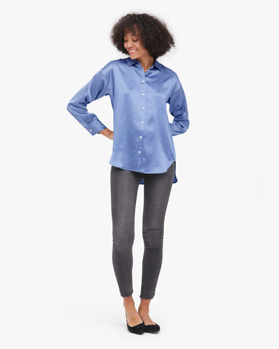 Casual Style Silk Basic Blouse French Blue