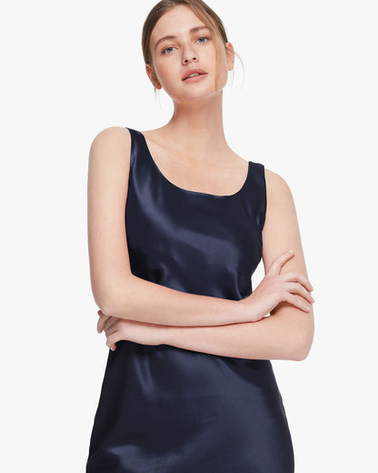 Scoop Neck Mini Silk Slip Dress Navy Blue LILYSILK Factory