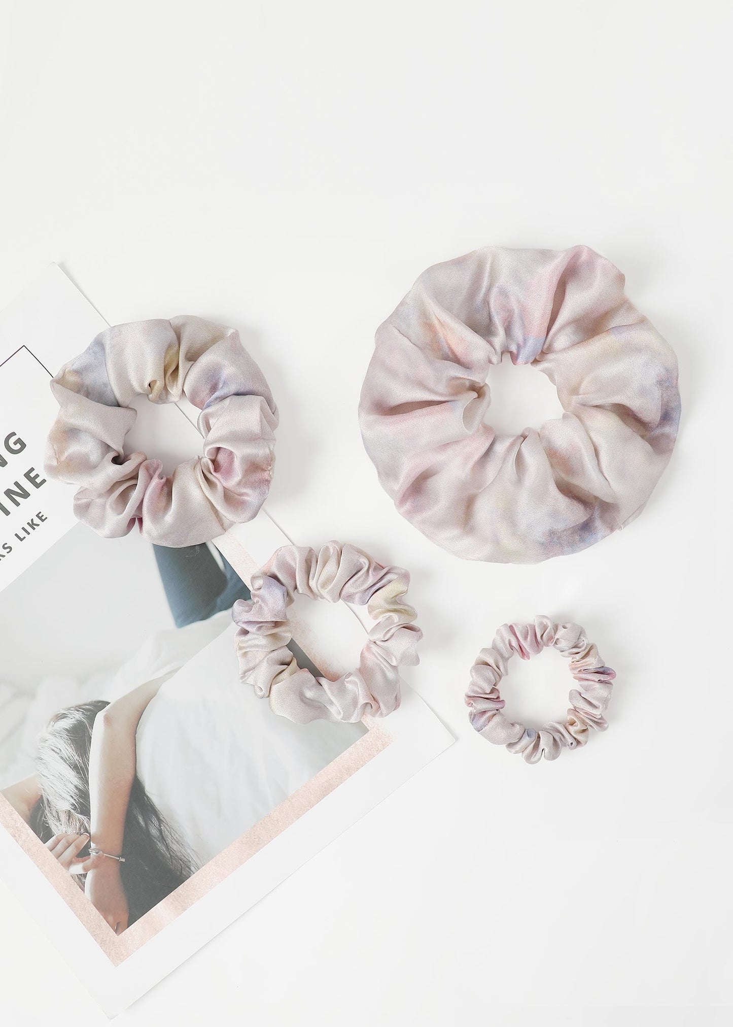 4 Pack Tie dye Silk Scrunchies Set