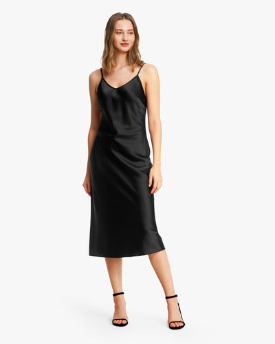 Elegant Bra In Silk Midi Dress Black