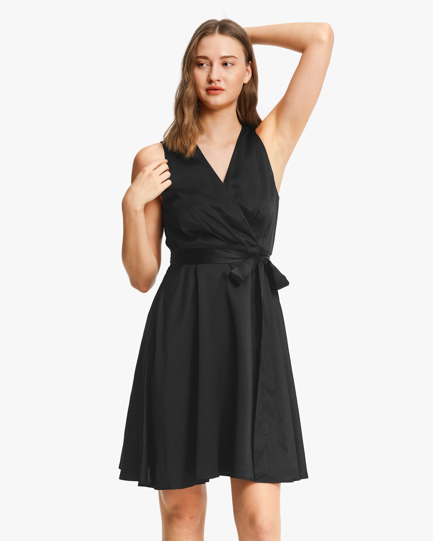 Retro V Neck Pure Silk Dress Black LILYSILK Factory