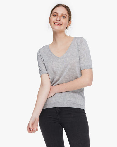 Blend-Knitted Silk Women T-shirt Speckled-Gray LILYSILK Factory