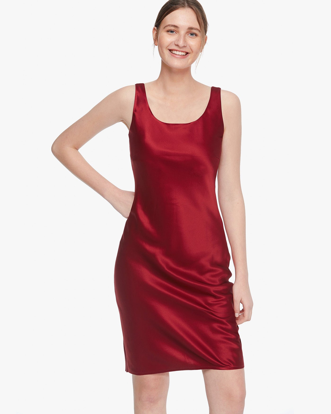 Scoop Neck Mini Silk Slip Dress Claret LILYSILK Factory