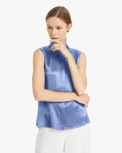 Office Basic Silk Vest Top French Blue