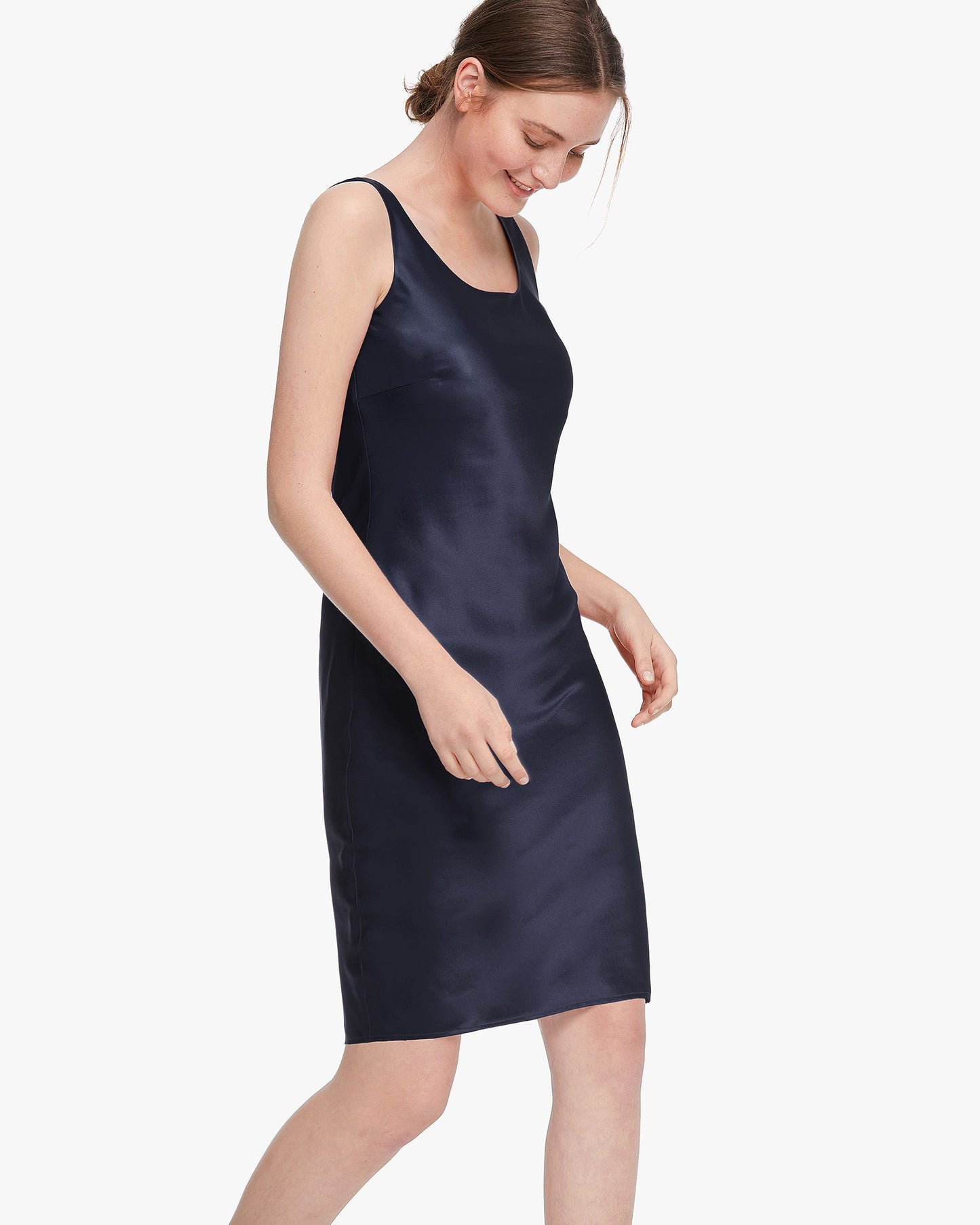 Scoop Neck Mini Silk Slip Dress Navy Blue LILYSILK Factory