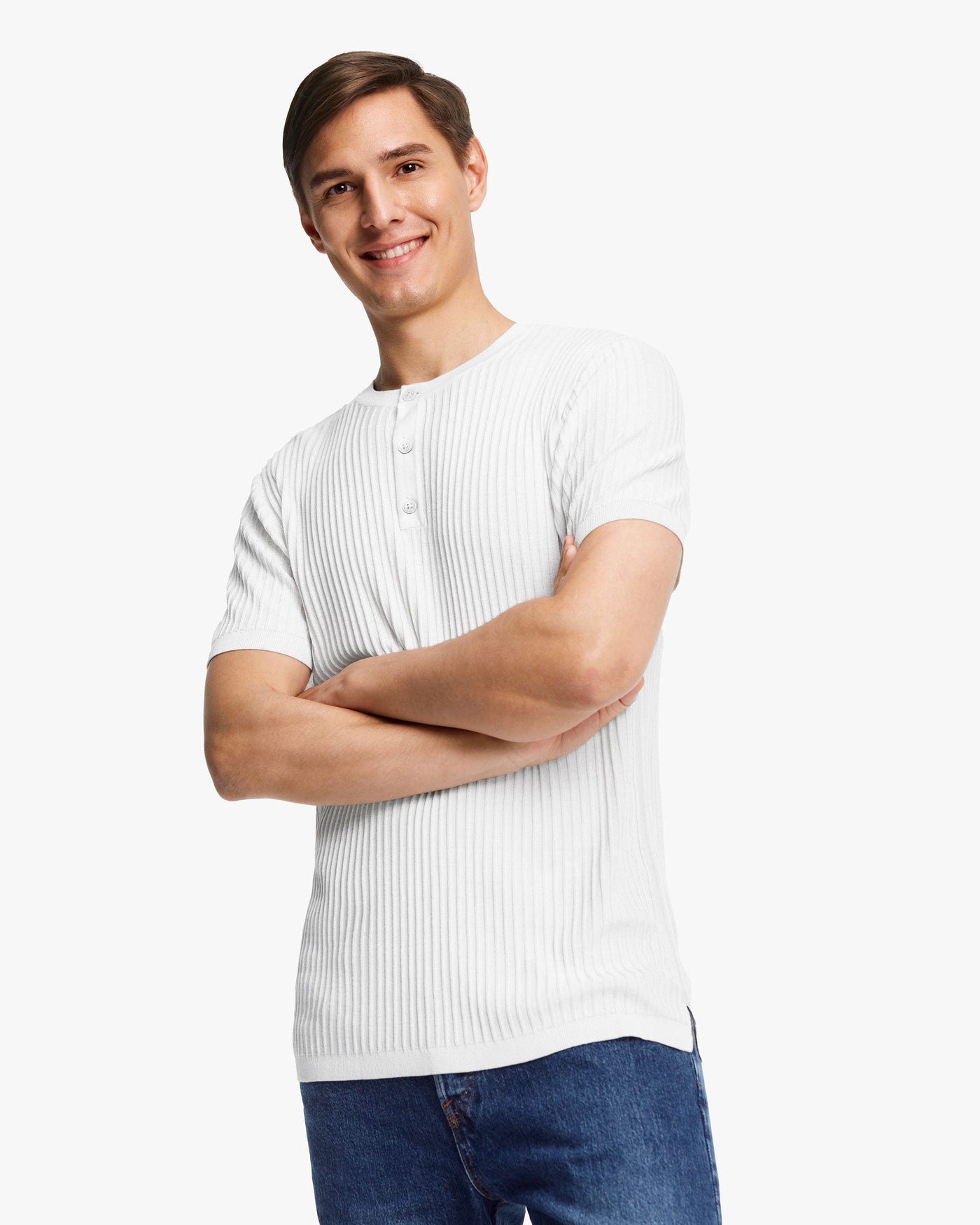 Jacquard Silk Knit Men T shirt Natural White LILYSILK Factory