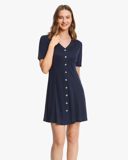 Floaty Silk Knitted Skater Dress Navy Blue LILYSILK Factory