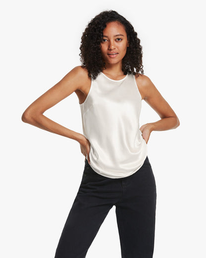 Basic Crew Neck Silk Tank Top Natural White LILYSILK Factory