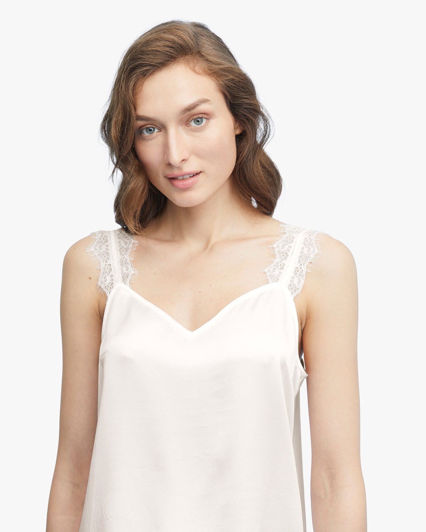 Elegant V Neck Silk Camisole With Lace Natural White LILYSILK Factory