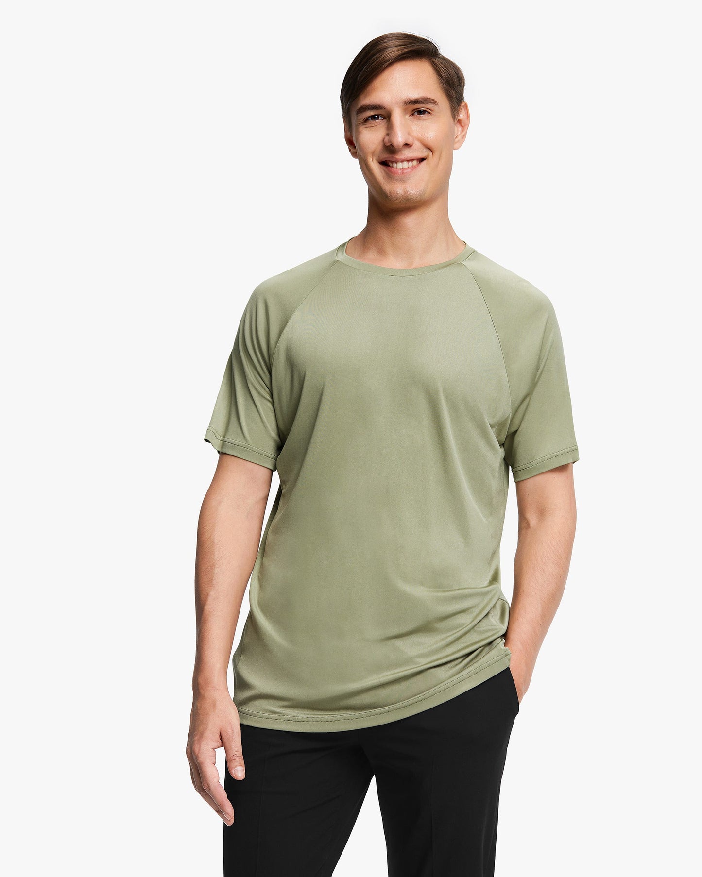 Simple Silk Knit Men T shirt Gray Green LILYSILK Factory