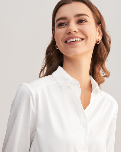 Long Sleeves Collared  Silk Blouse
