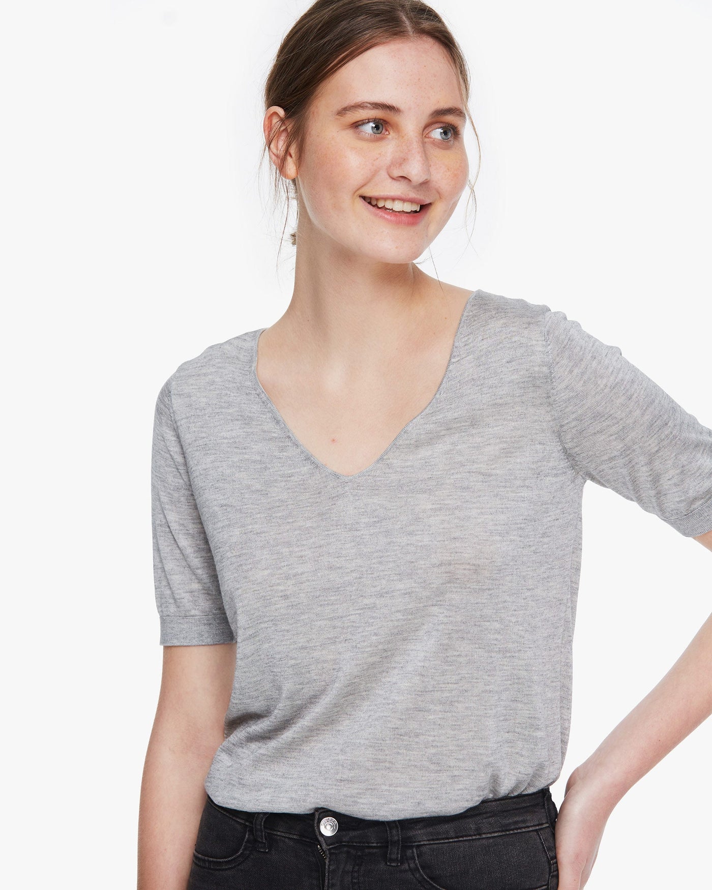 Blend-Knitted Silk Women T-shirt Speckled-Gray LILYSILK Factory