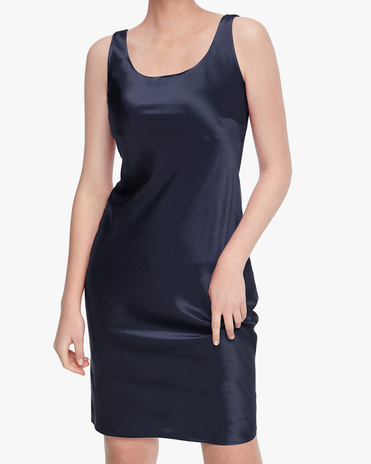 Scoop Neck Mini Silk Slip Dress Navy Blue LILYSILK Factory